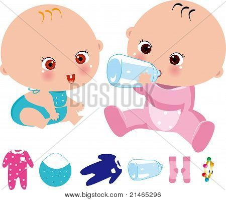 två barn och babykläder
