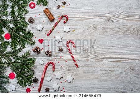 Christmas background on the white wooden desk