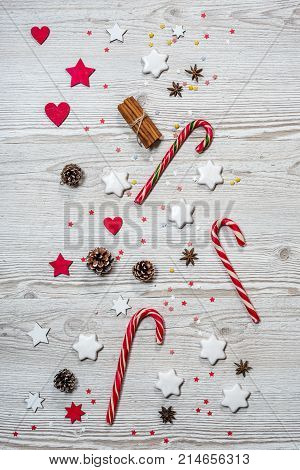 Christmas background on the white wooden desk