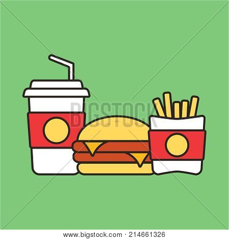 Fast Food Snacks And Drinks Flat Vector Icons. Fastfood Icons. S