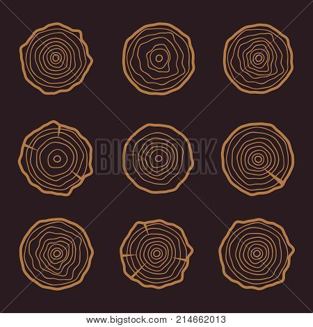 Tree Rings Icons Vector Illustration. Abstract Age Annual. Circl