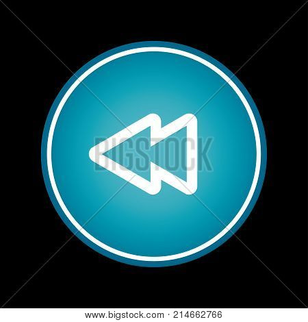 Rewind fast backwards button blue vector icon symbol. Black background