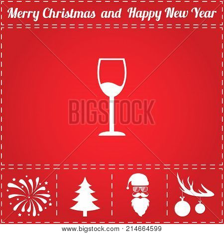 Alcohol glass Icon Vector. And bonus symbol for New Year - Santa Claus, Christmas Tree, Firework, Balls on deer antlers