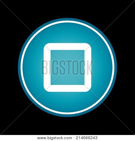 Stop button blue vector icon symbol. Black background