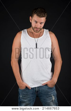 Man With Unshaven Face In Studio.
