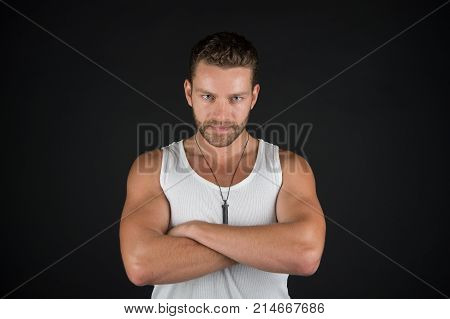 Man With Unshaven Face In Studio.