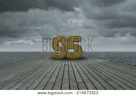 number ninety-five on wooden floor at ocean