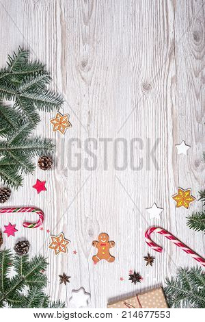 Christmas background on the white wooden desk