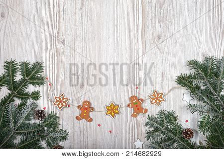 Christmas background on the white wooden desk
