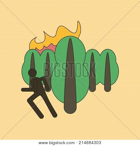 flat icon on stylish background fire in forest human