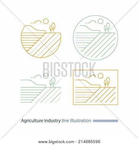 Agriculture field line icon, countryside landscape, furrow, vector thin stroke illustration
