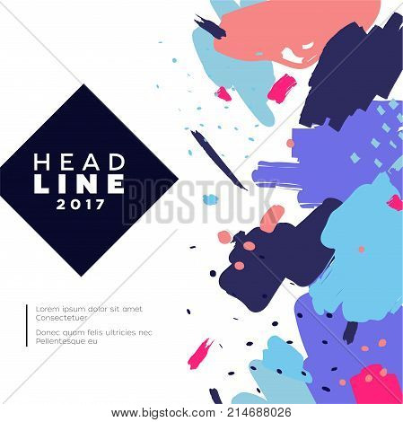 Abstract Background - modern vector template illustration on white background with place for your text. Heading formed in a dark lozenge frame. Stylish image with bright brush stroke, spots and dots
