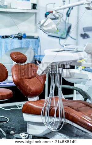 Dentistry chair, color image, detail in dentis office