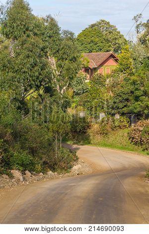 Farm Road In Valley And Mountains In Nova Petropolis