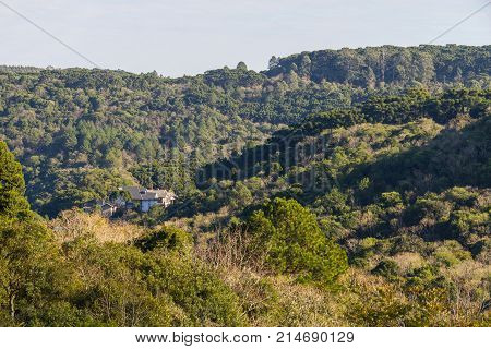 Farm Road In Valley And Mountains In Nova Petropolis