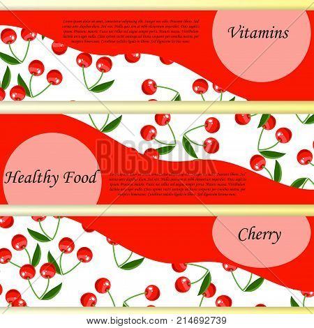 Colorful vintage Cherry label, banner or poster. Vector square label, cherry jam, sauce or juice label. healty fruits or vegetarian food