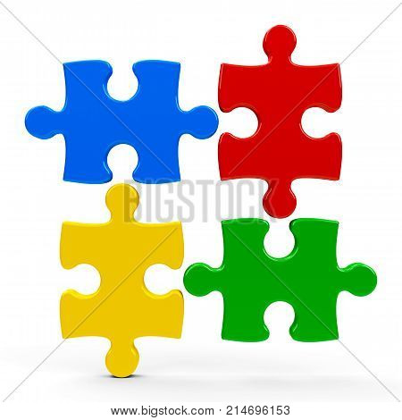 Abstract puzzle pieces isolated on a white background - represents teamwork concept three-dimensional rendering 3D illustration