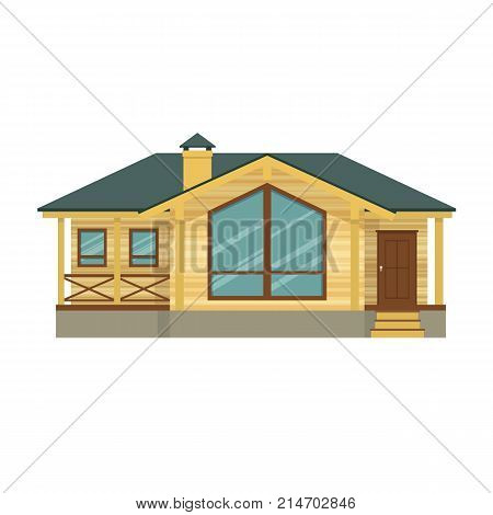Suburban house, family vacation house, mansion. Facade apartment house. Expensive mansion for family and corporate recreation, business meetings, prestigious luxury real estate. Vector illustration.