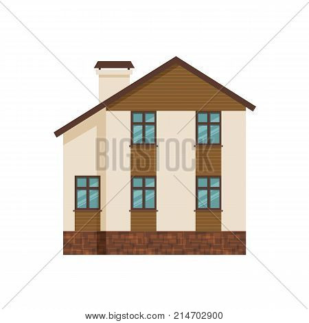 Suburban house, family vacation house, mansion. Facade apartment house. Expensive mansion for family and corporate recreation, business meetings, prestigious luxury real estate. Vector illustration.