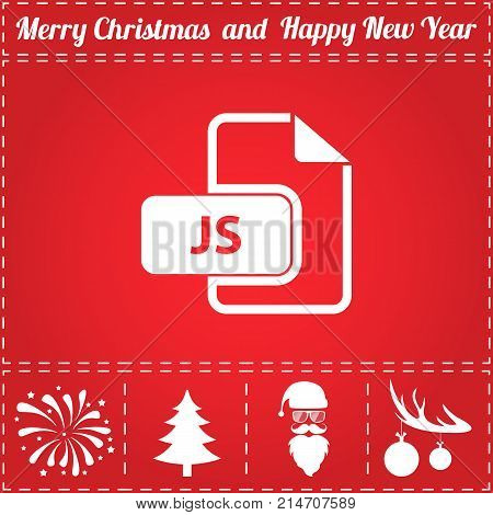 JS Icon Vector. And bonus symbol for New Year - Santa Claus, Christmas Tree, Firework, Balls on deer antlers