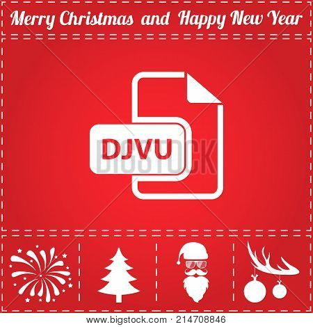 DJVU Icon Vector. And bonus symbol for New Year - Santa Claus, Christmas Tree, Firework, Balls on deer antlers