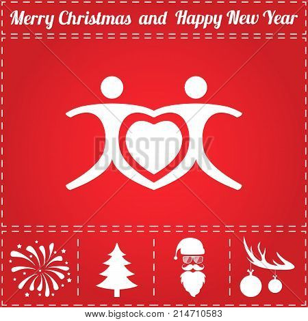 Love Heart Icon Vector. And bonus symbol for New Year - Santa Claus, Christmas Tree, Firework, Balls on deer antlers
