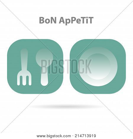 Plate fork and spoon icons on a white background
