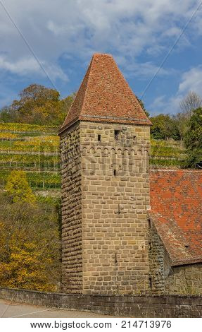 Maulbronn, Germany - oktober 19, 2017 Monastery Maulbronn from outside at a partly cloudy day