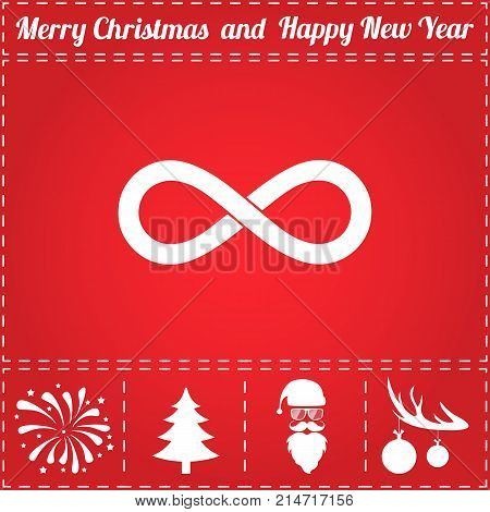 Infinity Icon Vector. And bonus symbol for New Year - Santa Claus, Christmas Tree, Firework, Balls on deer antlers