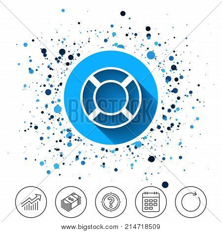 Button on circles background. Lifebuoy sign icon. Life salvation symbol. Calendar line icon. And more line signs. Random circles. Editable stroke. Vector