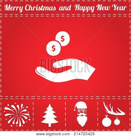 Cash Icon Vector. And bonus symbol for New Year - Santa Claus, Christmas Tree, Firework, Balls on deer antlers