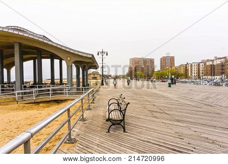New York City, United States of America - May 02, 2016: Coney Island boardwalk, Brighton beach, Brooklyn, USA on May 02, 2016