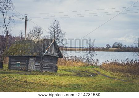 Old Wooden Bath On The Lake Shore