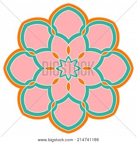 Ornamental round doodle flower isolated on white background. Colorful mandala. Geometric circle element. Vector illustration.