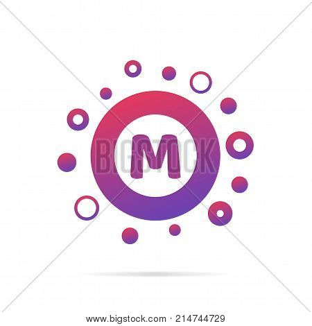 Modern concept of letter M and circles. Symbol design vector illustration isolated on white background