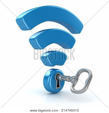 Wireless Sign with Key This is a 3d Rendered Computer Generated Image. Isolated on White.