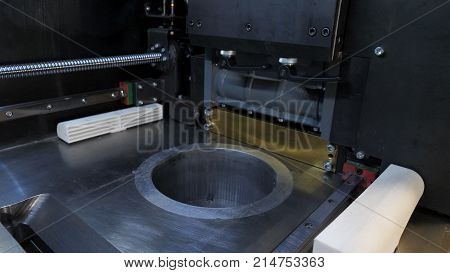 Blank 3d printer inside close-up. Wide angle 4K