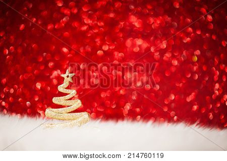 Christmas Tree - Golden Glitter sparkling In The Red Background