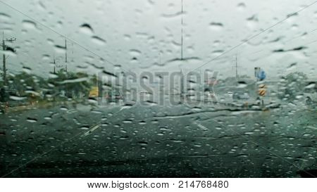 Heavy rain on the freeway bridge. Heavy rain on the freeway bridge. Blur