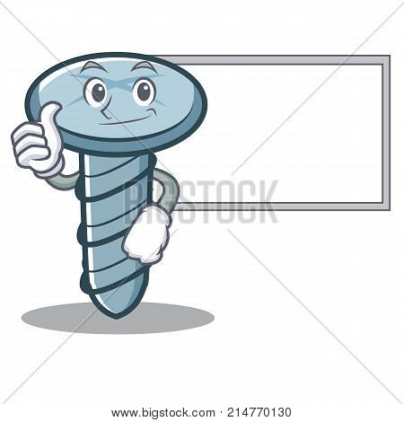 Thumbs up with board screw character cartoon style vector illustration