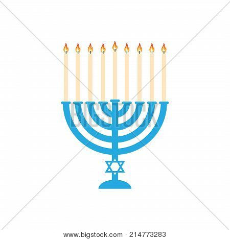 Menorah hanukkah icon. Jewish Holiday symbol menorah - light candelabrum with candles silhouette, candlestick isolated white background. Flat web sign, Israel Holiday symbol