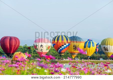 Chiangrai Thailand - Febuary 16 2017 : Singha Park International Balloon Fiesta 2017 In Singha Park,