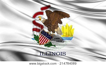 Flags from the USA on fabric ; State of Illinois
