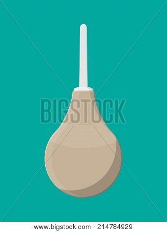 Rubber enema with plastic tip. Medical instruments. Healthcare, hospital and medical diagnostics. Urgency and emergency services. Vector illustration in flat style
