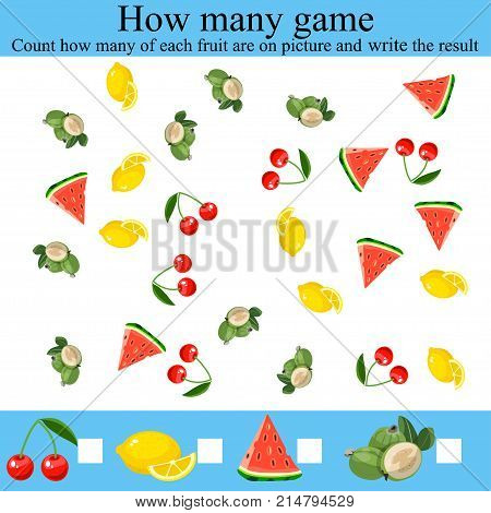 Learning mathematics, numbers. Counting Game for Preschool Children. Mathematics task, worksheet. Tasks for counting for preschool kids, children. how many objcets game