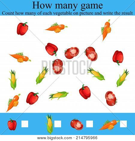 Counting Game for Preschool Children. Learning mathematics, numbers. Mathematics task, worksheet.Tasks for counting for preschool kids, children. how many objcets game