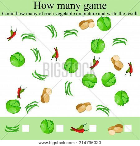 Counting Game for Preschool Children. Learning mathematics, numbers. Mathematics task, worksheet. Tasks for counting for preschool kids, children. how many objcets game