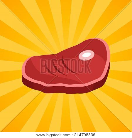 Bacon steak on bone, fresh grilled meat, nutrition beef with blood, bbc grill food vector in concept of Oktoberfest or Octoberfest festival on rays