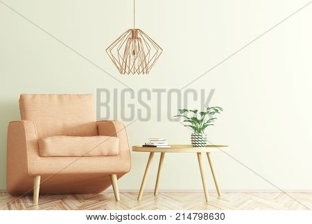 Interior With Armchair And Coffee Table 3D Rendering
