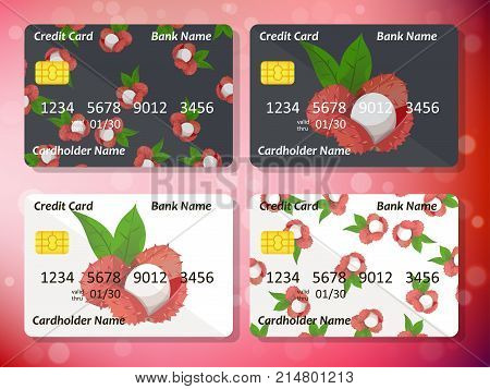Credit card design with juicy lychee. Business colection. Organic bank collection. Best choice for credit or gift card